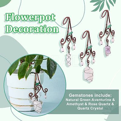 3Pcs Nuggets Natural Green Aventurine & Amethyst & Rose Quartz & Quartz Crystal Flowerpot Decoration HJEW-OC00089-1