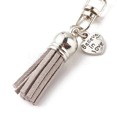 Faux Suede Tassel & Tibetan Style Alloy Pendant Keychain KEYC-JKC00342-1