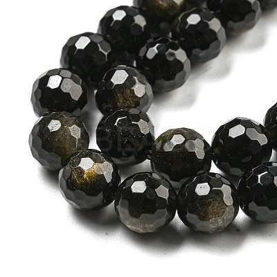 Natural Golden Sheen Obsidian Beads Strands G-E571-A01-02-1