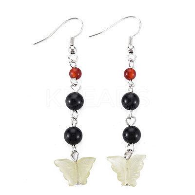 Butterfly Natural New Jade Dangle Earrings for Girl Women EJEW-S212-001-1