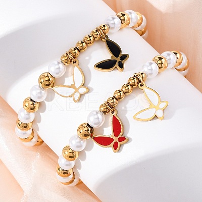 201 Stainless Steel Round Beaded Stretch Bracelets BJEW-C090-03G-D-1