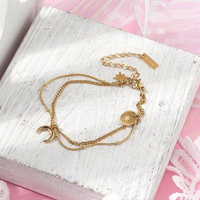 304 Stainless Steel Multi-strand Chain Bracelets BJEW-Z084-02G-1