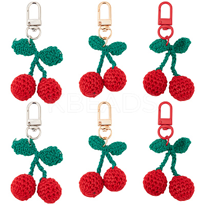 6Pcs 3 Colors Cherry Wool Knitting Pendant Decorations HJEW-CP0001-06-1