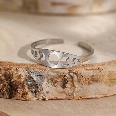 Adjustable 304 Stainless Steel Cuff Rings for Women RJEW-F199-01P-1