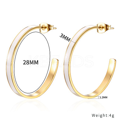 Stylish 304 Stainless Steel White Drip Glue C-shaped Stud Earrings for Daily Wear PN9734-1