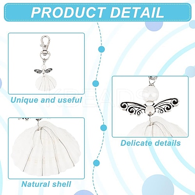 Angel Acrylic & Glass Pearl & Shell Pendant Decorations HJEW-GO00037-1