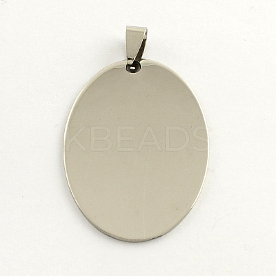 Non-Tarnish 201 Stainless Steel Oval Stamping Blank Tag Pendants STAS-S030-11-1