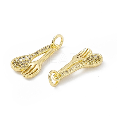 Rack Plating Eco-friendly Brass Micro Pave Clear Cubic Zirconia Tableware Pendants KK-B065-11G-1