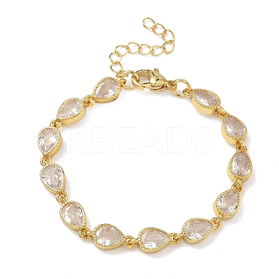 Teardrop Brass Pave Cubic Zirconia Link Chain Bracelets for Women BJEW-P385-06G-03-1