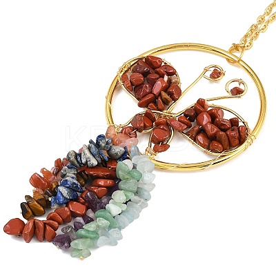 Butterfly Brass & Natural Red Jasper Pendant Decorations HJEW-Z007-04G-01-1