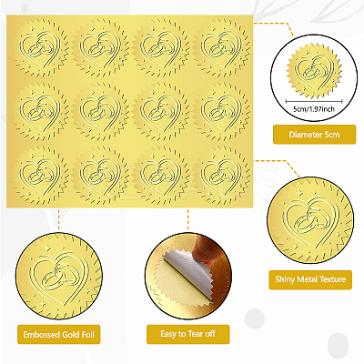 12 Sheets Self Adhesive Gold Foil Embossed Stickers DIY-WH0451-021-1