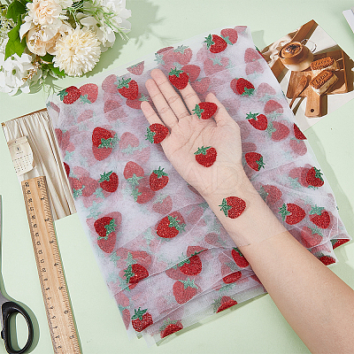 Strawberry Pattern Sequin Mesh Nylon Lace Fabric DIY-WH0453-03-1