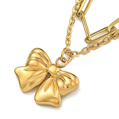 304 Stainless Steel Bowknot Pendant Necklaces NJEW-L182-001G-07-1