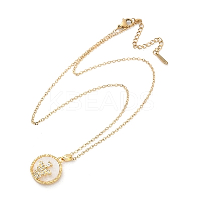 Flat Round with Bee Brass Micro Pave Cubic Zirconia Pendant Neckalces for Women NJEW-C076-12G-1