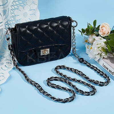1Pc Black PU Leather Alloy Purse Chains FIND-HS0001-91P-1