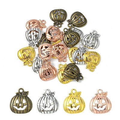 20Pcs 4 Colors Tibetan Style Halloween Pumpkin Jack-O'-Lantern Alloy Pendants TIBEP-YW0001-44-1