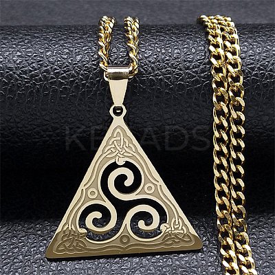 201 Stainless Steel Viking Triskelion Pendant Necklaces for Women Men LS-NJEW-F344-01G-1