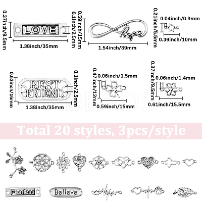 60Pcs 20 Styles Tibetan Style Alloy Connector Charms TIBE-SC0002-51-1