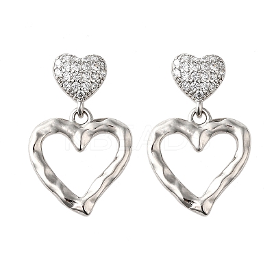 Hollow Heart Brass Micro Pave Clear Cubic Zirconia Dangle Stud Earrings EJEW-Z099-02P-02-1