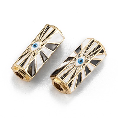Golden Evil Eye Brass Enamel Stripe Tube Beads KK-A155-27G-1