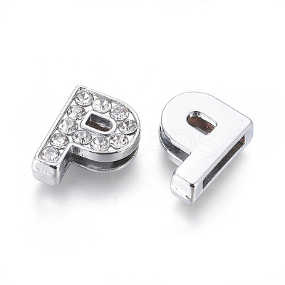 Alloy Initial Slide Charms with Grade A Rhinestones ALRI-R032-P-FF-1