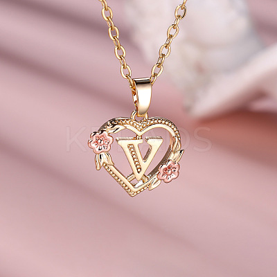 Brass Rose Flower Heart with Letter Pendant Necklaces FS-WGF6950-22-1