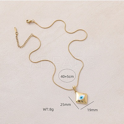 Fashion 304 Stainless Steel Enamel White Evil Eye Rhombus Pendant Necklaces MB5492-1