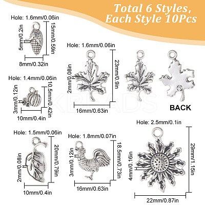 60Pcs 6 Style Tibetan Style Alloy Pendants TIBE-SC0005-16-1