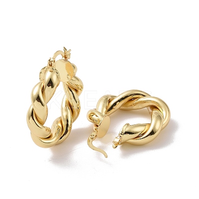 Rack Plating Brass Twist Rope Thick Hoop Earrings for Women X-EJEW-G315-03G-1