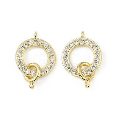Brass Micro Pave Clear Cubic Zirconia Ring Connector Charms KK-H527-25G-1