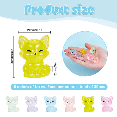 30Pcs 6 Colors Luminous Resin Fox Display Decoration CRES-DR0001-04-1