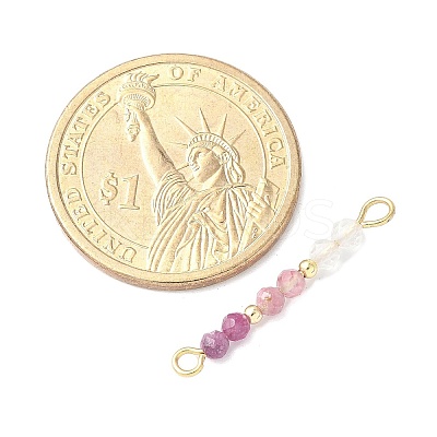 Faceted Round Natural Quartz Crystal & Ruby & Pink Tourmaline Beaded Connector Charms PALLOY-JF03530-09-1