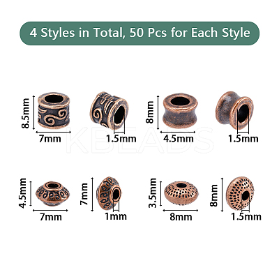 200Pcs 4 Style Tibetan Style Alloy Beads FIND-DC0002-74-1