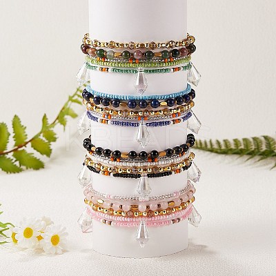 Sparkling Glass Seed Beads 5 Layered Anklet AJEW-SW00006-04-1