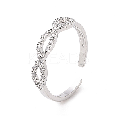 Clear Cubic Zirconia Hollow Out Oval Open Cuff Ring RJEW-E072-04P-1
