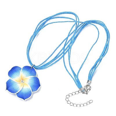 Flower Polymer Clay with Wax Cord Pendant Necklaces & Dangle Earrings Sets FS-WG2CAA9-02-1
