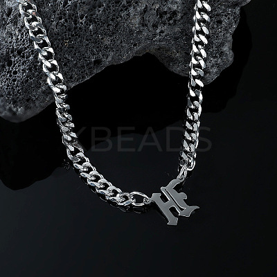304 Stainless Steel Initial Pendant Cuban Link Chain Necklaces FS-WGB15F2-24-1