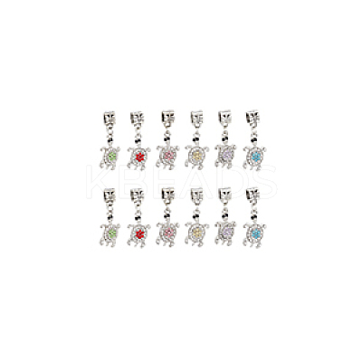 12Pcs 6 Colors Tortoise Alloy Rhinestone European Dangle Charms ALRI-DC0001-03-1