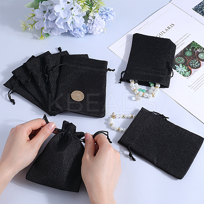 Polyester Imitation Burlap Packing Pouches Drawstring Bags ABAG-BBC0001-02B-02-1