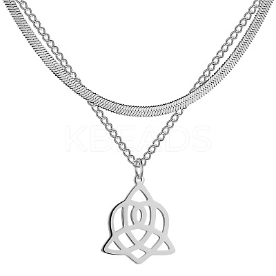 Non-Tarnish 304 Stainless Steel Curb & Herringbone Chains Double Layer Necklaces NJEW-P280-01P-1