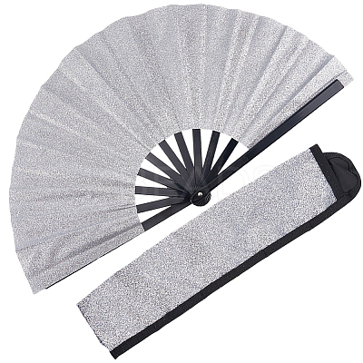Glitter Plastic & Oxford Cloth Fan with Fan Bags AJEW-WH20022-89C-1
