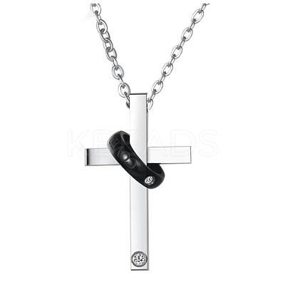 Stainless Steel Cross with Word Cover me with Love Pendant Necklace JN1130A-1