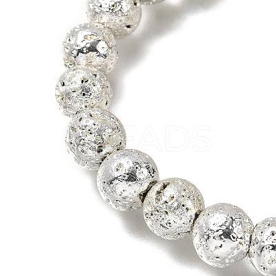 3Pcs 3 Colors Halloween Dyed & Electroplated Natural Lava Rock Round Beads Stretch Bracelets for Men BJEW-JB12332-1