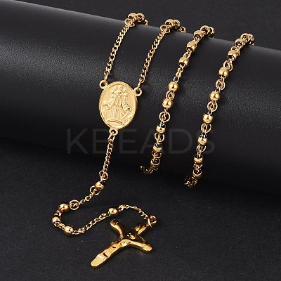 Rosary Bead Necklace with Crucifix Cross NJEW-L450-10G-1