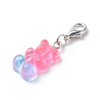 Transparent Gradient Color Resin Bear Pendant Decorations HJEW-JM00768-1