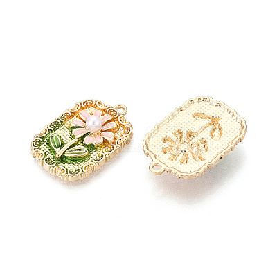 Rack Plating Alloy Enamel and ABS Imitation Pearl Pendants ENAM-T024-82A-G-1