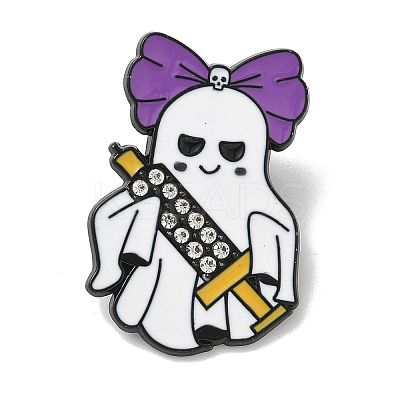 Hallowmas Ghost Enamel Rhinestone Lapel Pin Backs JEWB-K018-34EB-1