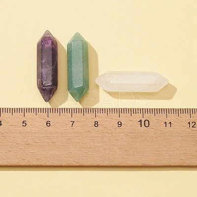 5Pcs 5 Styles Natural Mixed Gemstone Double Terminal Pointed Pendants G-FS0005-57-1