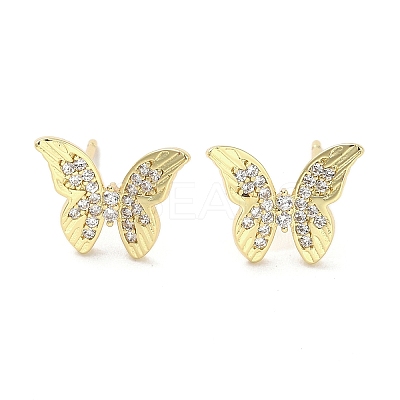 Rack Plating Brass Micro Pave Clear Cubic Zirconia Stud Earrings for Women EJEW-M260-13G-A-1