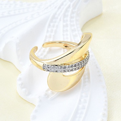 Brass Micro Pave Clear Cubic Zirconia Cuff Rings for Women RJEW-G347-04G-1